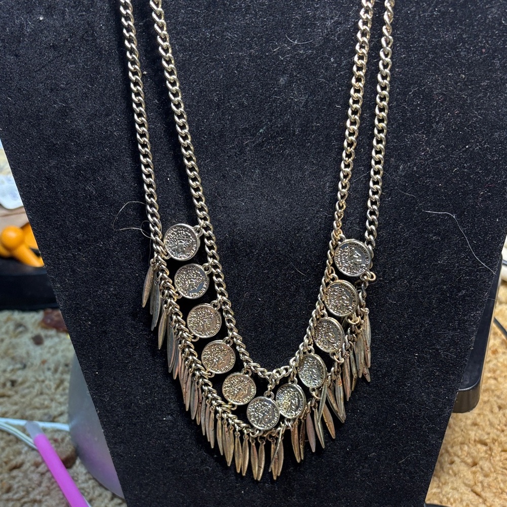 Gold Coin and Fringe Necklace